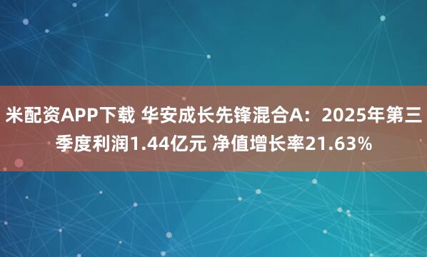 米配资APP下载 华安成长先锋混合A：2025年第三季度利润1.44亿元 净值增长率21.63%